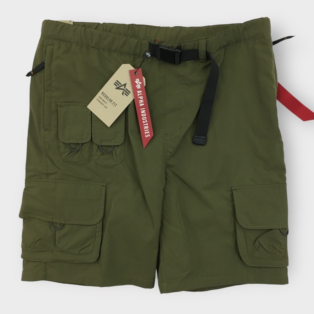 NEW! Alpha Industries‎ Belted Cargo Shorts Utility Outdoor Casual OG-107 Green L